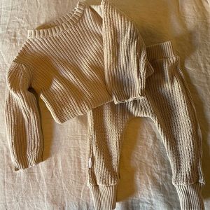 Rivi and Kin Cotton Knit Set in Sand- 3T